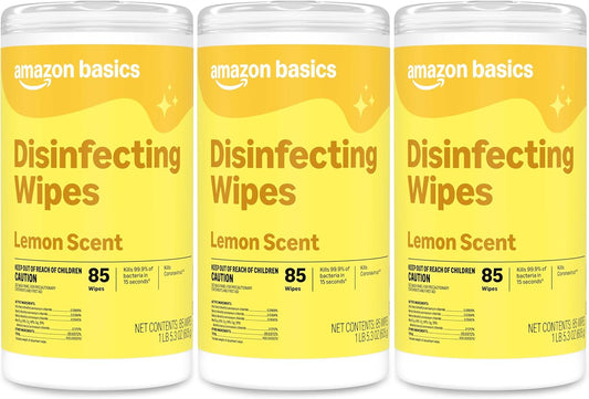Amazon Basics Disinfecting Wipes, Lemon & Fresh Scent, Thick, Sanitizes/Cleans/Disinfects/Deodorizes, 340 Count (4 Packs of 85)
