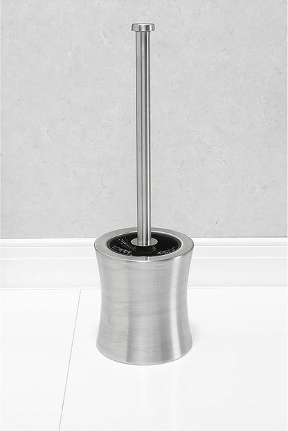 Bath Bliss Hour Glass Shape Weighted Bottom Toilet Brush & Holder Set, Heavy Duty Brush, Silver, 4.5"L x 4.5"W x 15.4"H