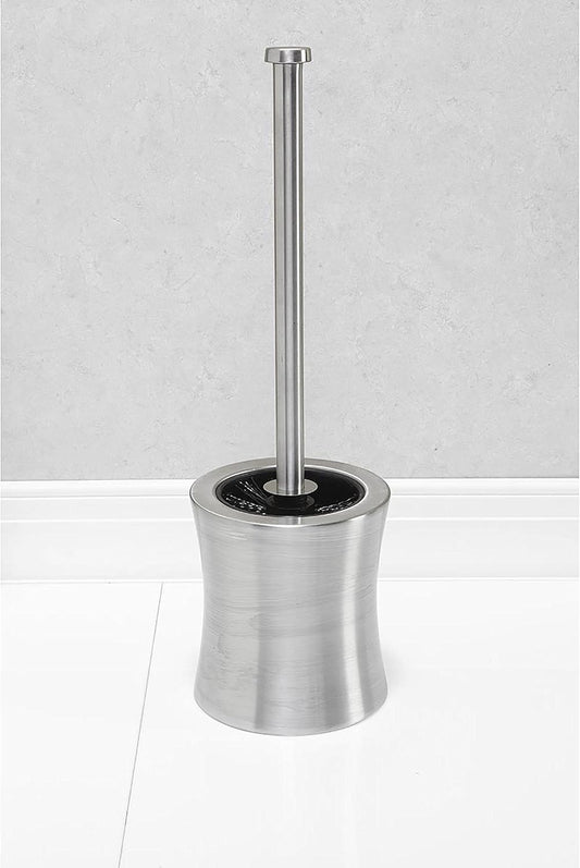 Bath Bliss Hour Glass Shape Weighted Bottom Toilet Brush & Holder Set, Heavy Duty Brush, Silver, 4.5"L x 4.5"W x 15.4"H