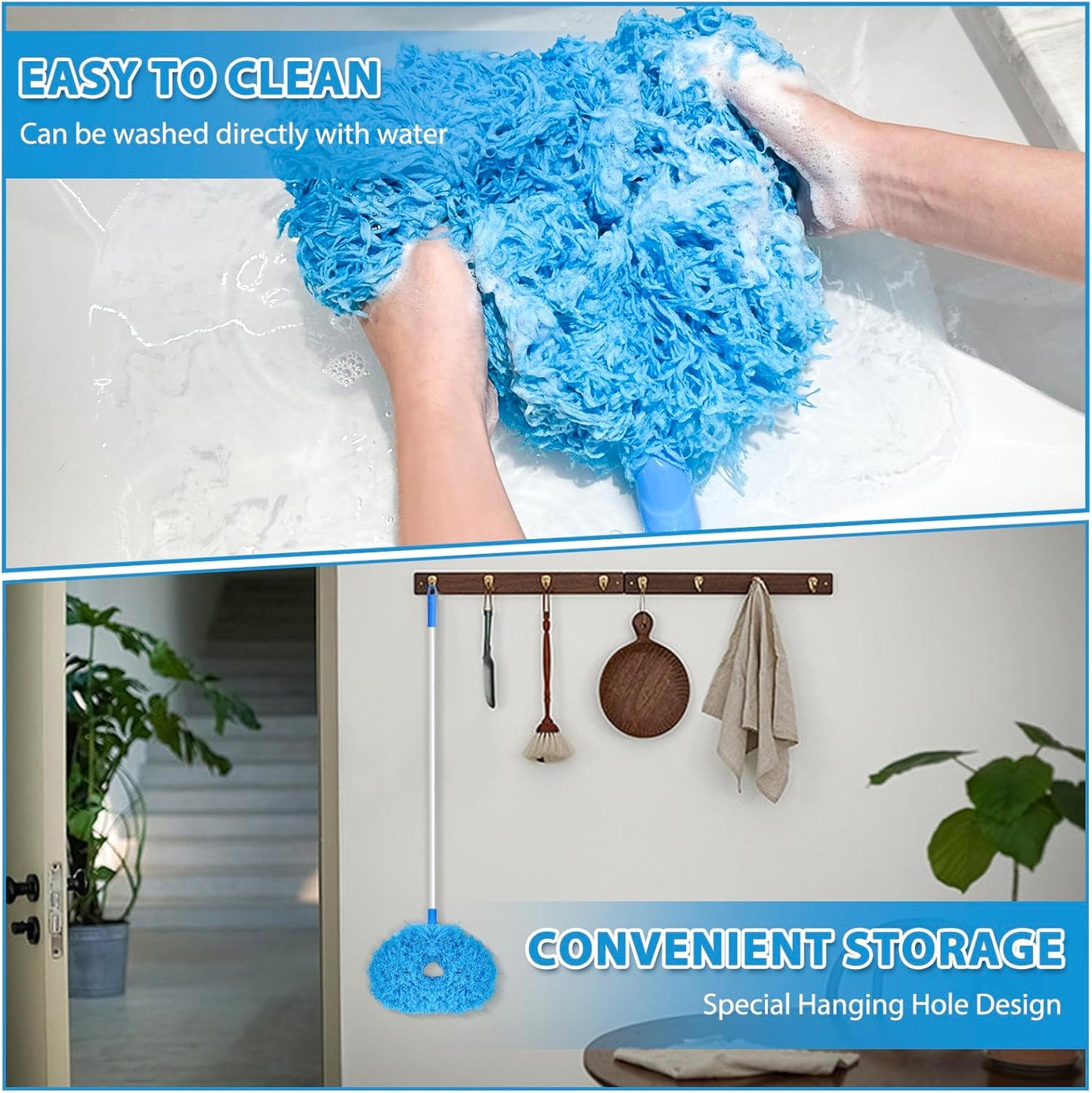 Ceiling Fan Cleaner Duster High Ceiling Extended Fan Blade Cleaner from 13 to 50 Inch Reusable Microfiber Ceiling Fan Duster with Extension Handle for Furniture Bookshelves Wall Door (Gray)