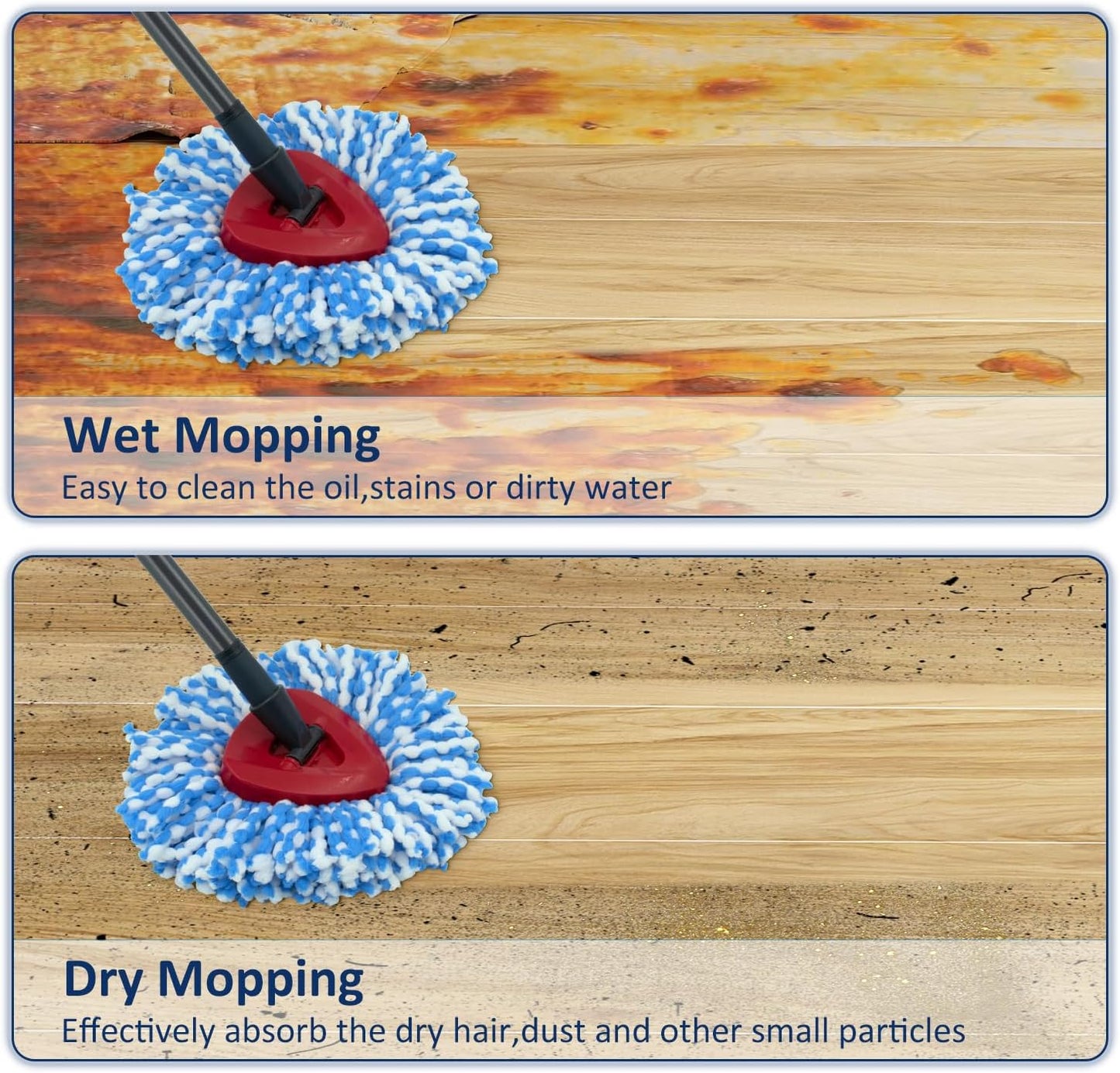 Mop Head Replacement Compatiable with Ocedar RinseClean 2-Tank System, Mircofiber Mop Heads Refill and Scrub Brush for O Cedar Rinseclean Spin Mop, 6 Pack Mop Refills & 2 Scrub Head for Floor Cleaning