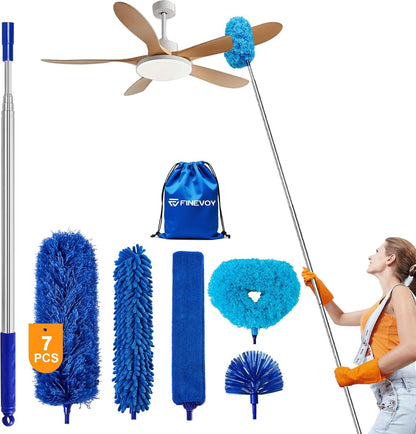Dusters 6-in-1 Kit, Duster with Extension Pole 100 Inches, Dusters for Cleaning, Cobweb Duster, Microfiber Feather Gap Duster Cleaner for Fans, Blinds, Cars and Furniture