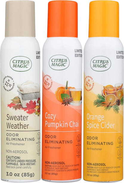 Citrus Magic Limited Edition Natural Odor Eliminating Air Freshener Spray, Orange Spice Cider, 3-Ounce, Pack of 3