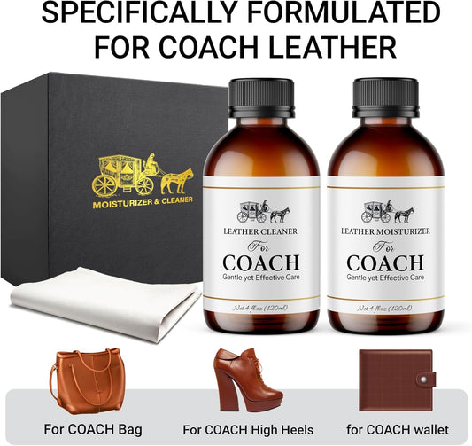 Leather Cleaner & Moisturizer Set for Coach, Gentle Formula to Remove Stains & Restore Shine, Keeps Leather Looking Like New, 120ml x2