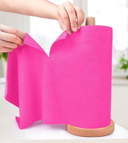 KitchLife Microfiber Cleaning Cloth Roll - Tear-Away Reusable Microfiber Paper Towels, Lint-Free, Washable, 20 Sheets for Kitchen, Car, Dishes, and Sensitive Surfaces (Pink)