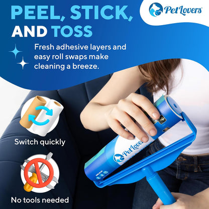 PetLovers Extra Sticky Lint Roller Mega Value Set 450 Sheets for Pet Hair Removal and Clothes, Dog and Cat Lint Remover 5 Pack