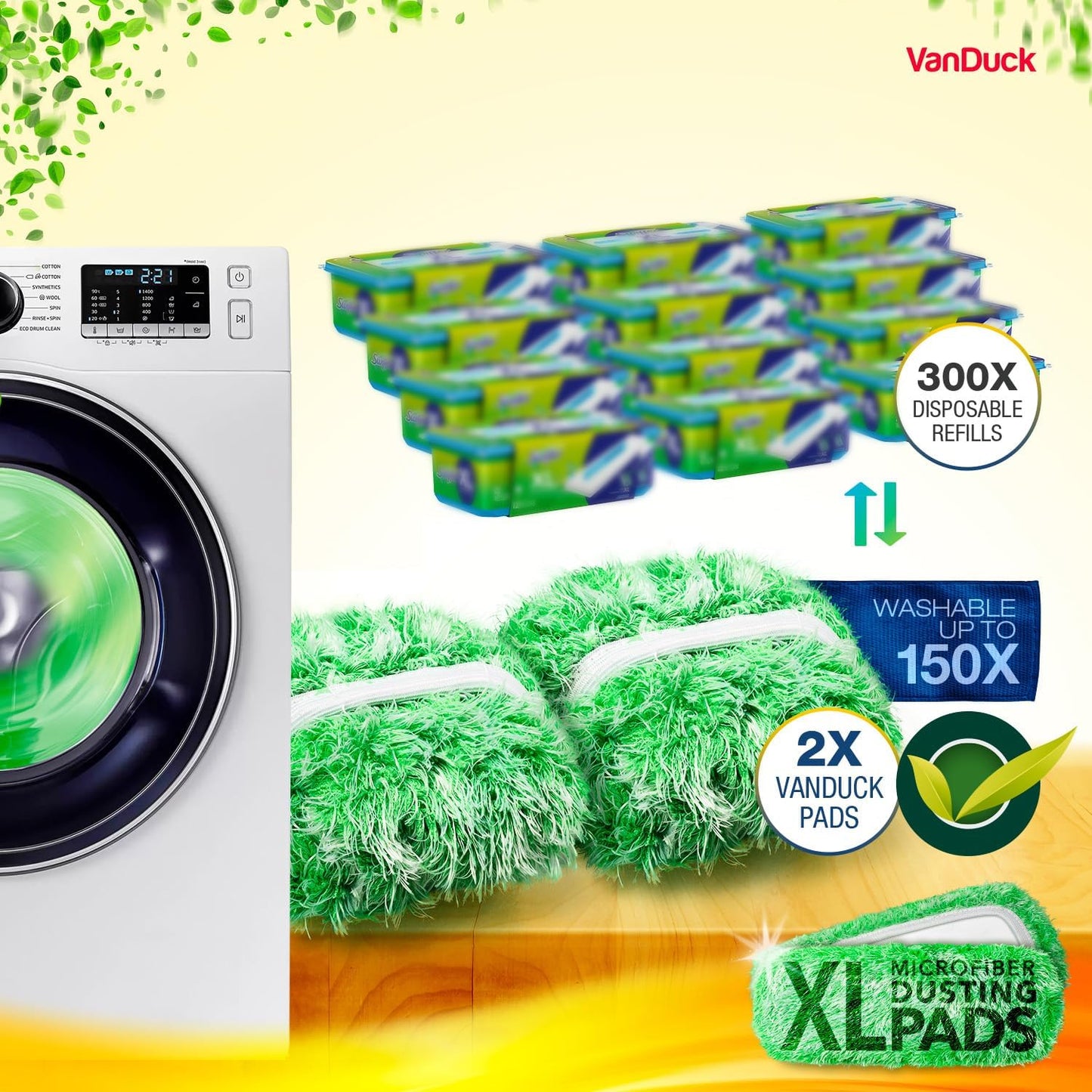 VanDuck XL Cotton Mop Pads Compatible with Swiffer XL (2 Pack) - Extra Large Wet and Dry Pads Refills - Cotton Covers Reusable Mop Heads (Handle is Not Included)
