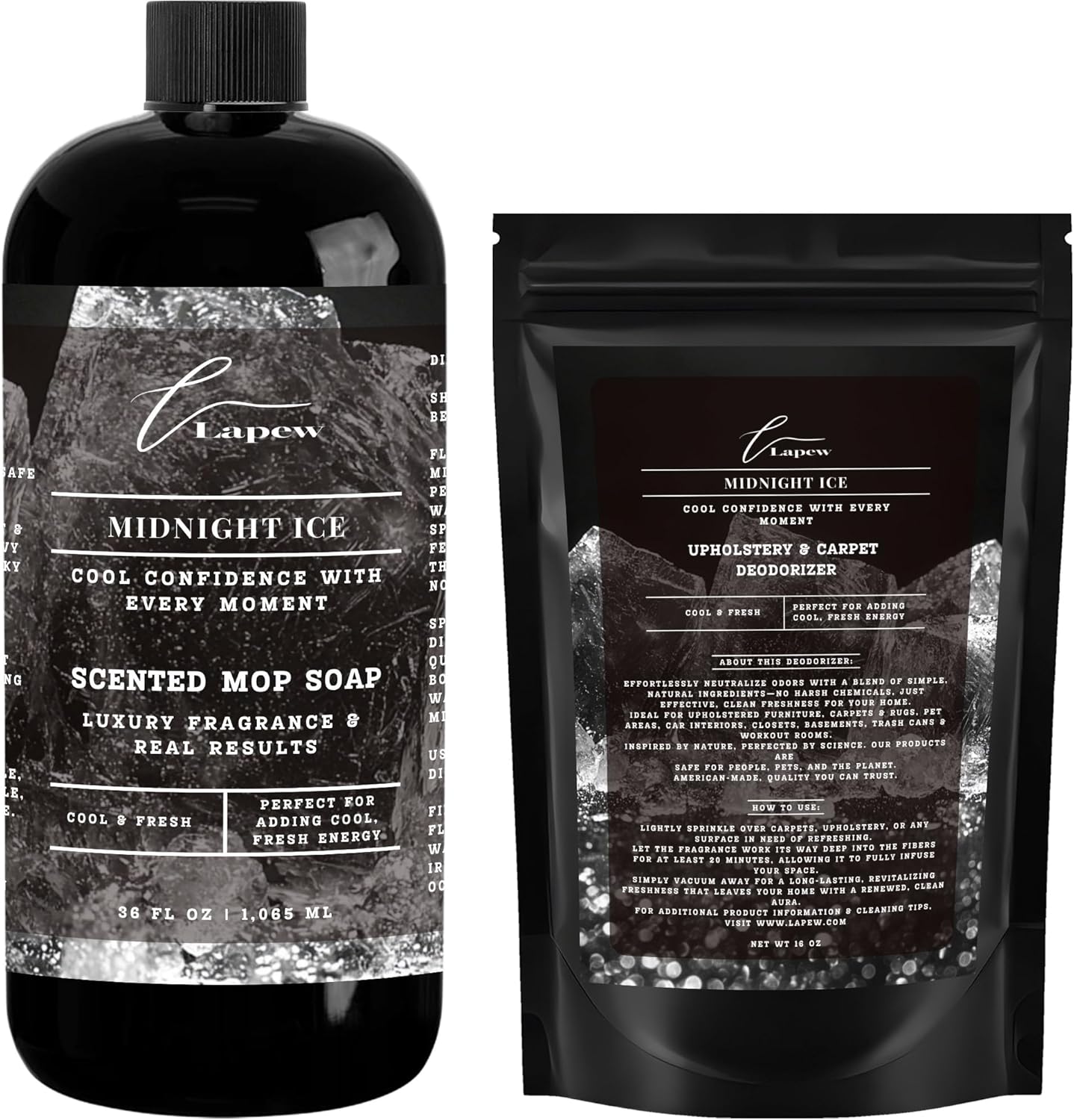 Lapew Black Sea Scented Cleaning Bundle | Carpet Deodorizer Powder (16 oz) & Mop Soap Concentrate (36 oz) | Pet-Friendly Odor Eliminator - Colors B