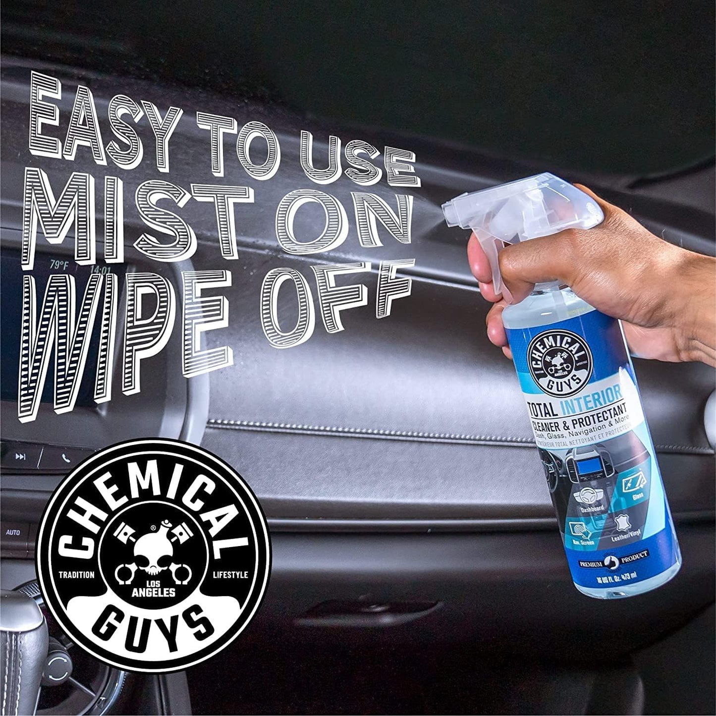 Chemical Guys SPI22016 Total Interior Cleaner and Protectant, 16 fl oz, with Acc_S90 Boar's Hair Detailing Brush, Safe for Cars, Trucks, SUVs, Jeeps, Motorcycles, RVs & More