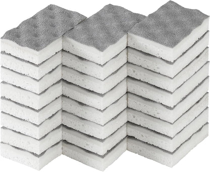 JOYMOOP Textured Clean Sponges, Dual-Sided Non-Scratch Soft Scrub Dish Sponge, Safe for Non-Stick Cookware, Kitchen and Household Cleaning, 12 Pack [Grey & White]