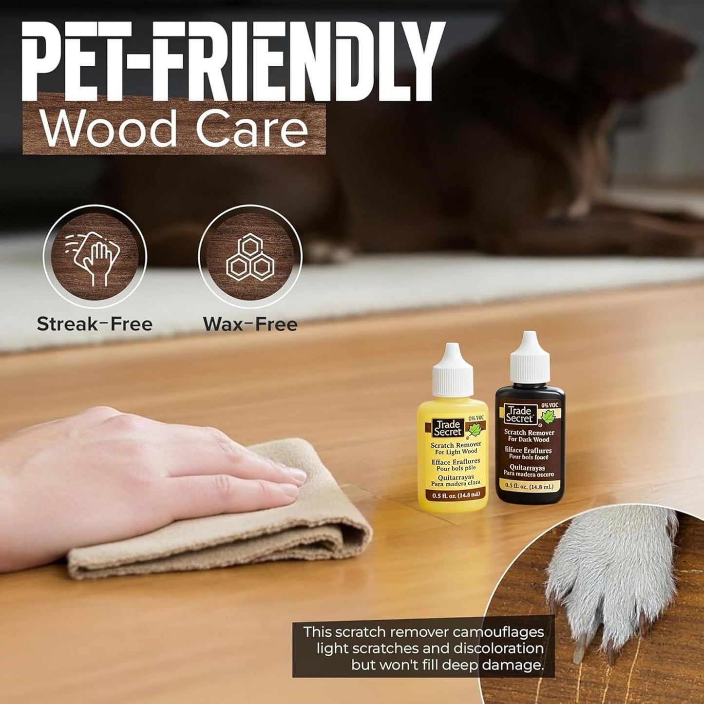 Trade Secret Scratch Concealer for Real Wood Furniture & Floors – Restores Dark Wood Scratch, Covers Nicks, Scuffs & Dogs, Cats Scratches, Marks, Minor Defects