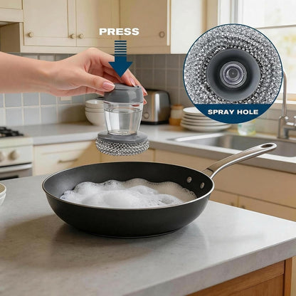 Comfort Grip Soap Dispensing Kitchen Scrub, Heavy Duty Kitchen Scrub Brush with Comfort Grip, Replaceable Cleaning Balls, Non-Slip Handle for Dishes, Pots, Pans, Sinks & Countertops (2 + 4pcs Balls)
