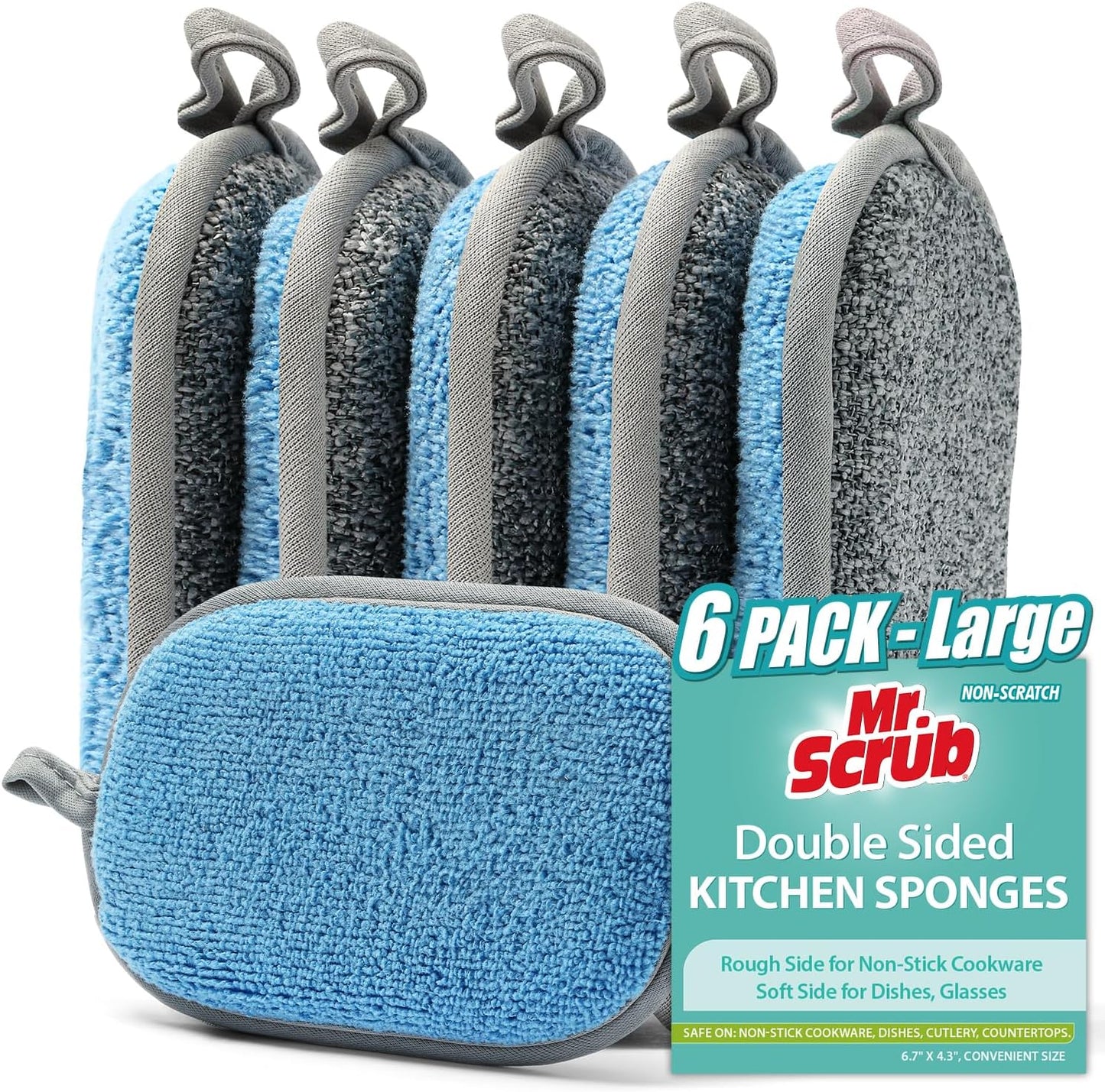 Sponges Kitchen Dish Sponge for Washing Dishes Cleaning Kitchen, All-Purpose, 6 Pack, Non Scratch, Rough Scrubbers Side for Non-Stick Cookware, Soft Microfiber Scrub Side for Dishes, Mr. Scrub