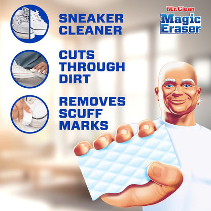 Mr. Clean Magic Eraser Sponge, All Purpose Cleaner, Cleaning Scrubber, Wall, Sneaker, Kitchen, Bathroom, Shower Cleaner, Cleaning Supplies, Melamine Sponge, Cleaning Pads, Extra Durable, 10ct
