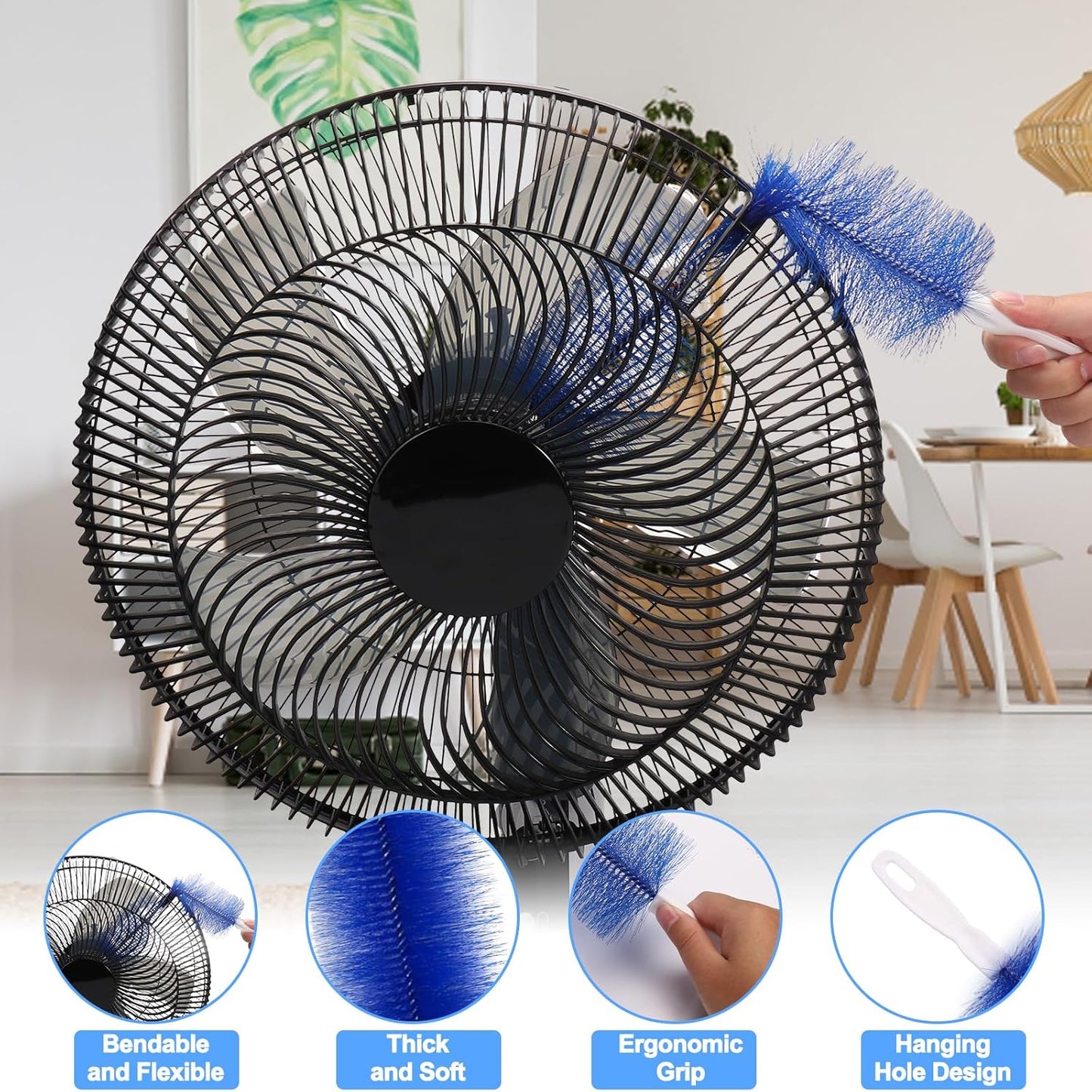 XANGNIER Fan Cleaning Brush Tools Set,6 Pcs Fan Cleaner for Stand up Fan/Desk/Window Exhaust/Box/Oscillating/Standing/Floor/Clip on/Wall/Table/Wall Mount/Pedesta Fan,Bendable Cobweb Duster Remover