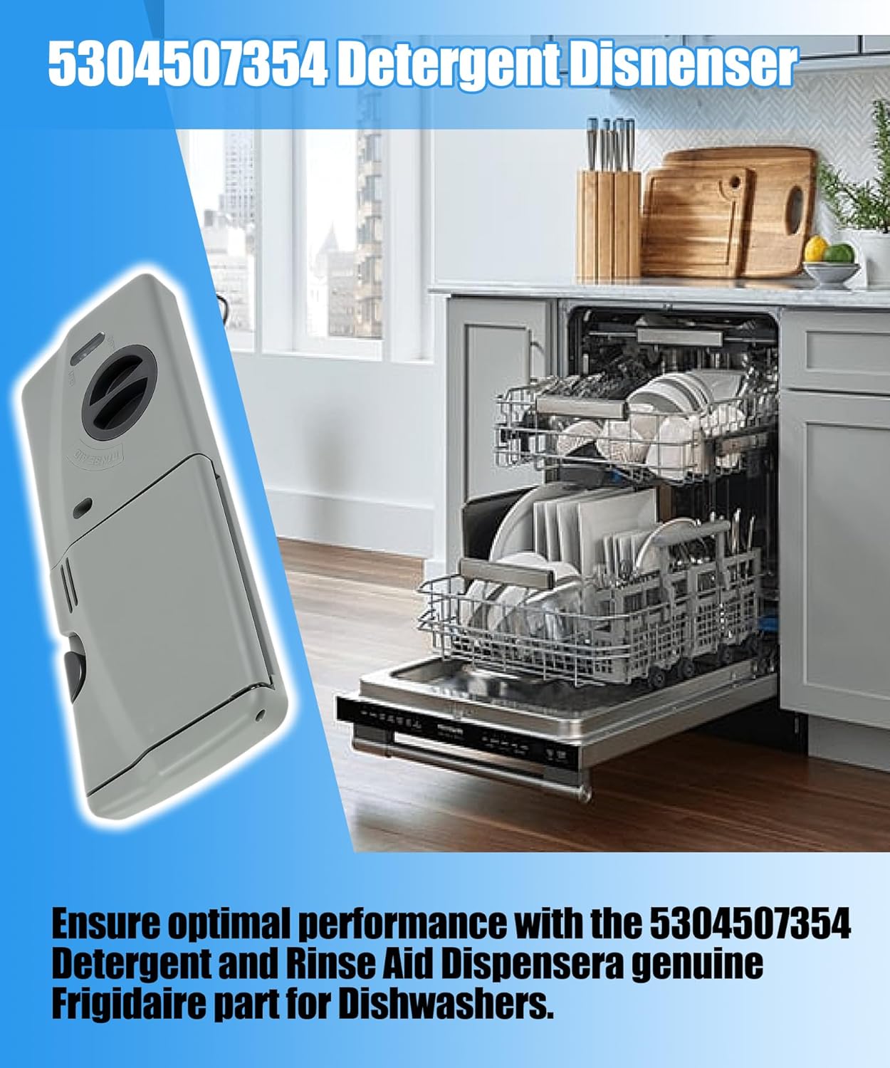 Upgraded 5304507354 Detergent and Rinse Aid Dispenser for Dishwashers Compatible with Frigidaire,Electrolux, Kenmore,Replacement 154452704,154542104,154542107,154574405,154574406,154860103 Etc