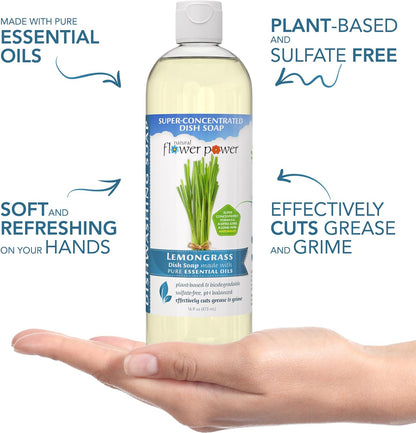Natural Flower Power Liquid Dish Soap Refill – 66 Fl Oz Refills 4X – Plant-Based & Scented w/Pure Essential Oils – Natural Dishwashing Detergent – Sulfate-Free Kitchen Soap (Lavender)