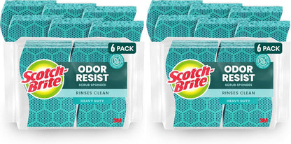 Scotch-Brite Odor Resist Heavy Duty Scrub Sponge, Dishwasher-Safe Kitchen sponges for Serious Scrubbing, Multipurpose Dish Sponge for Stuck-On Messes, 6 Scrubbing Sponges
