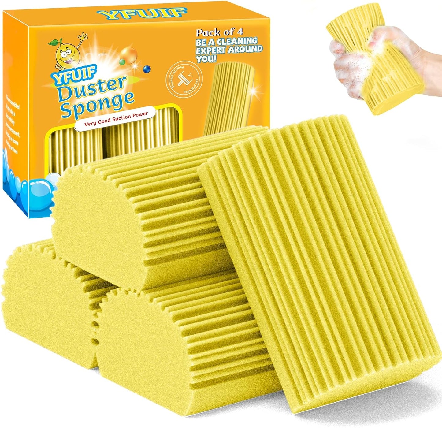 2-Pack Damp Duster Sponge for Clean, Magic Sponge Eraser Baseboard Cleaner Tool, Dusters for Cleaning Blinds, Glass, Vents, Railings, Mirrors,Window Track Grooves and Faucets