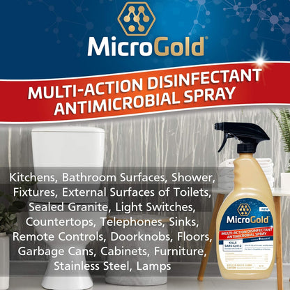 MicroGold Multi-Action Disinfectant Antimicrobial Spray Tested and Proven Effective to Kill the COVID-19 Virus, Kills 99.9% of Viruses and Bacteria, 24 Fluid Ounces, 1 Pack, Packaging May Vary
