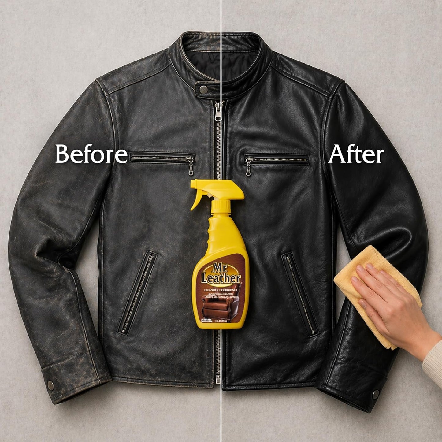 MR. LEATHER Cleaner and Conditioner (8 oz) - Restores & Protects All Leather with Natural Oils - Hydrating and Water-Repelling Cream for Couches, Car Interior, Shoes, and Bags