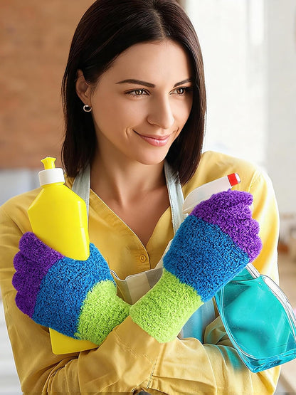 Patelai 3 Pairs Microfiber Plant Dusting Gloves Leaf Cleaning Gloves for Indoor Plants, Blinds, Furniture, House (Green Yellow,Blue,Pink,Medium)