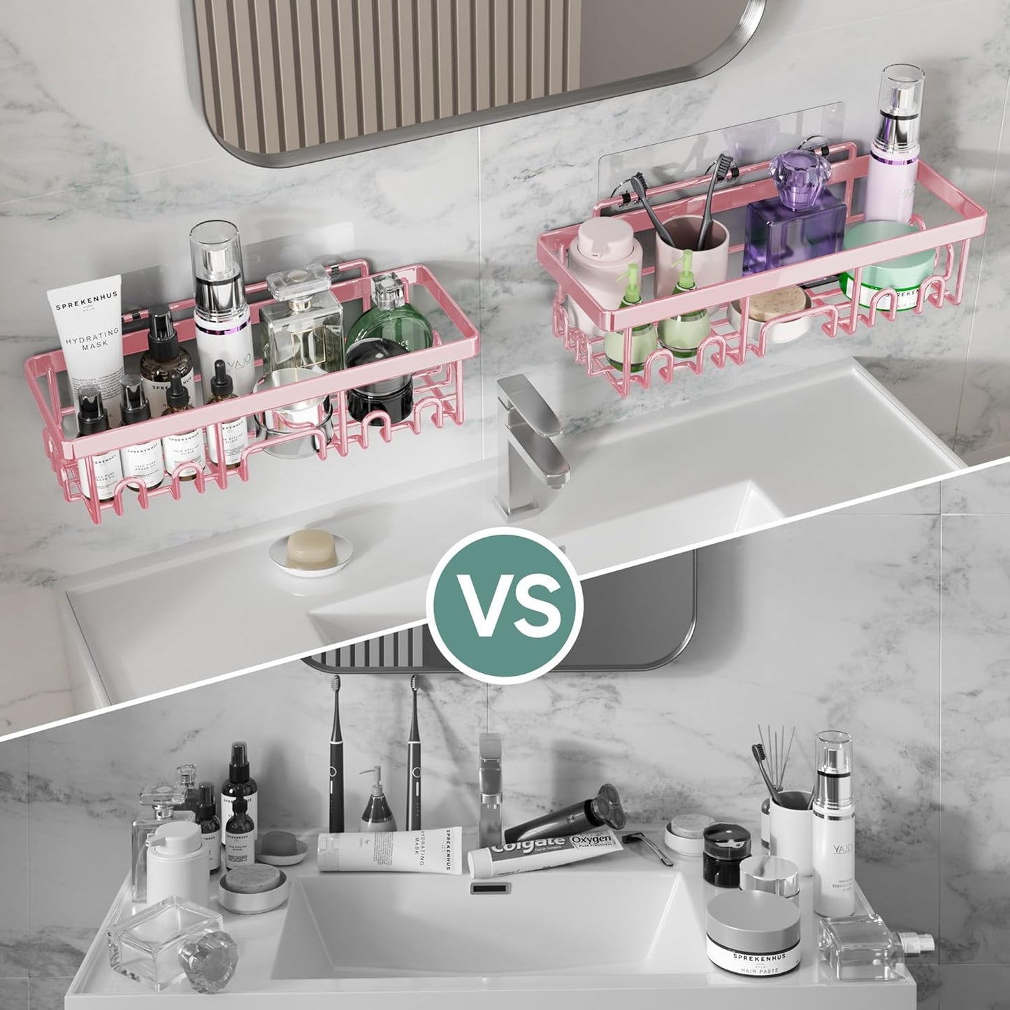 Veken Shower Caddy 6-Pack, Advanced Rustproof Design, No Drilling Adhesive Shelves, Rack with Soap Holder, Large Capacity Bathroom Organizers and Storage, Wall-Mounted, Gifts for Women Mom