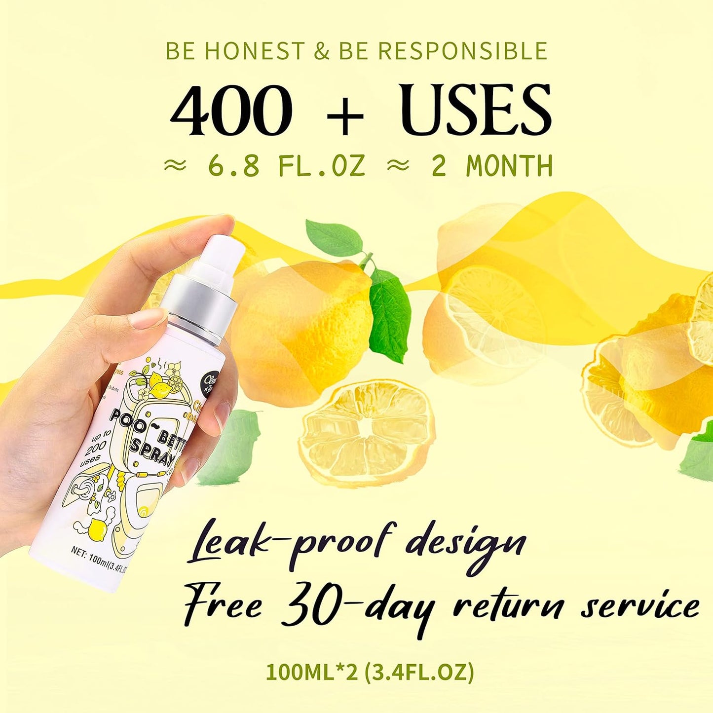 Clean-n-Fresh Toilet Spray, Wild Peony Scent, Bathroom Odor Eliminator & Air Freshener For Room, Trash Cans, Shoes, Fabrics, 3.4 Fl Oz(2 Pack)