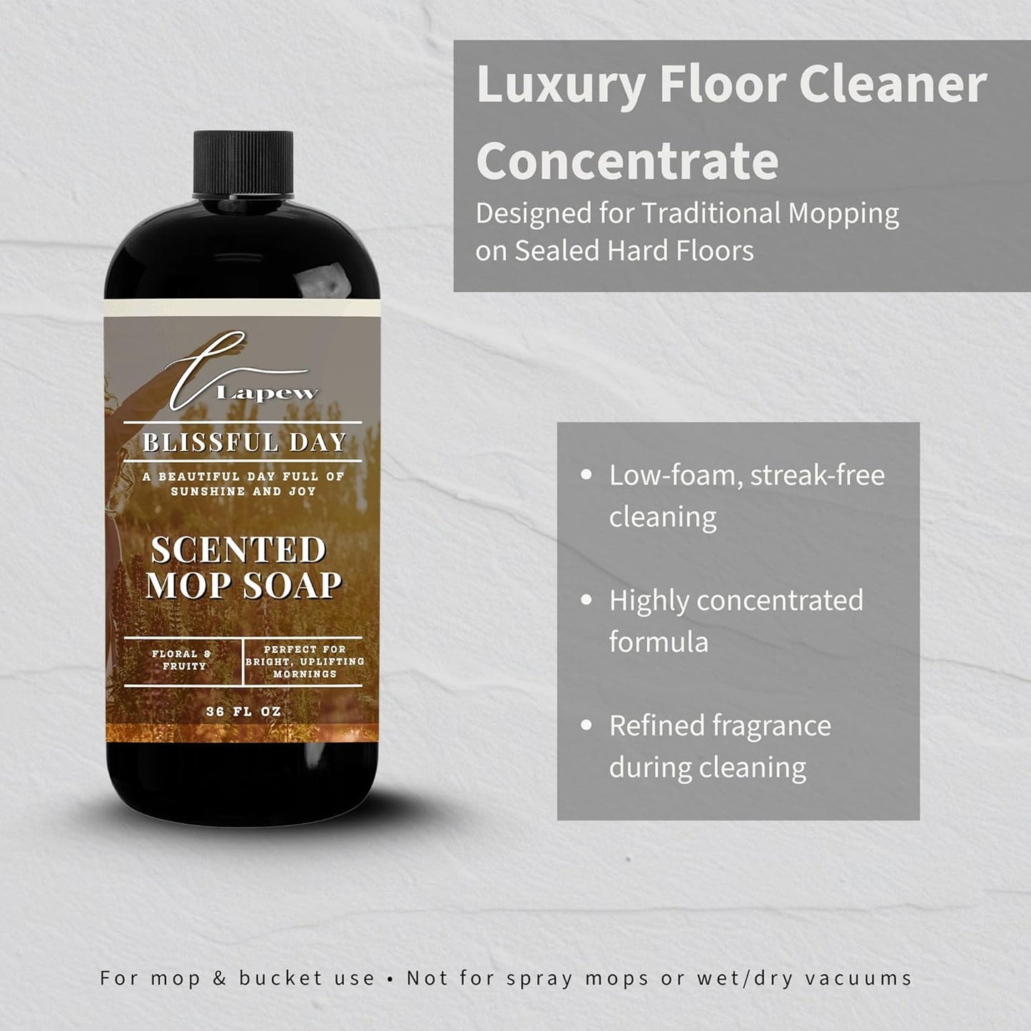 Lapew Baccarat Scented Mop Soap - Luxury Floor Cleaner Concentrate for Mopping Tile, Laminate, Vinyl & Hardwood | Streak-Free, Low-Foam | 36 oz - Colors B