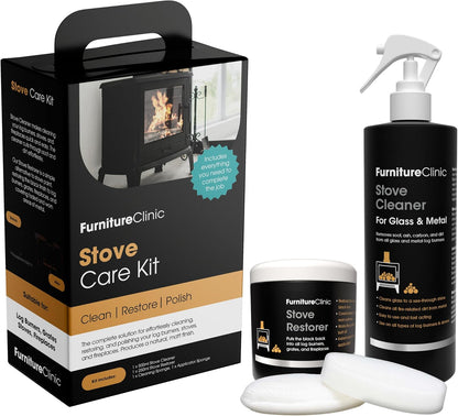 Furniture Clinic Stove Glass & Metal Cleaner - For Log Burner and Fireplace Glass Doors - Removes Soot, Dirt & Ash - Instant Results - 500ml / 17oz