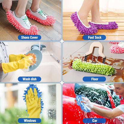 10Pcs Mop Slippers for Floor Cleaning Washable Shoes Cover Soft Microfiber Dust Mops Mop Socks Reusable for Women Men Kids Foot Dust Hair Cleaners Sweeping House Office Bathroom Kitchen