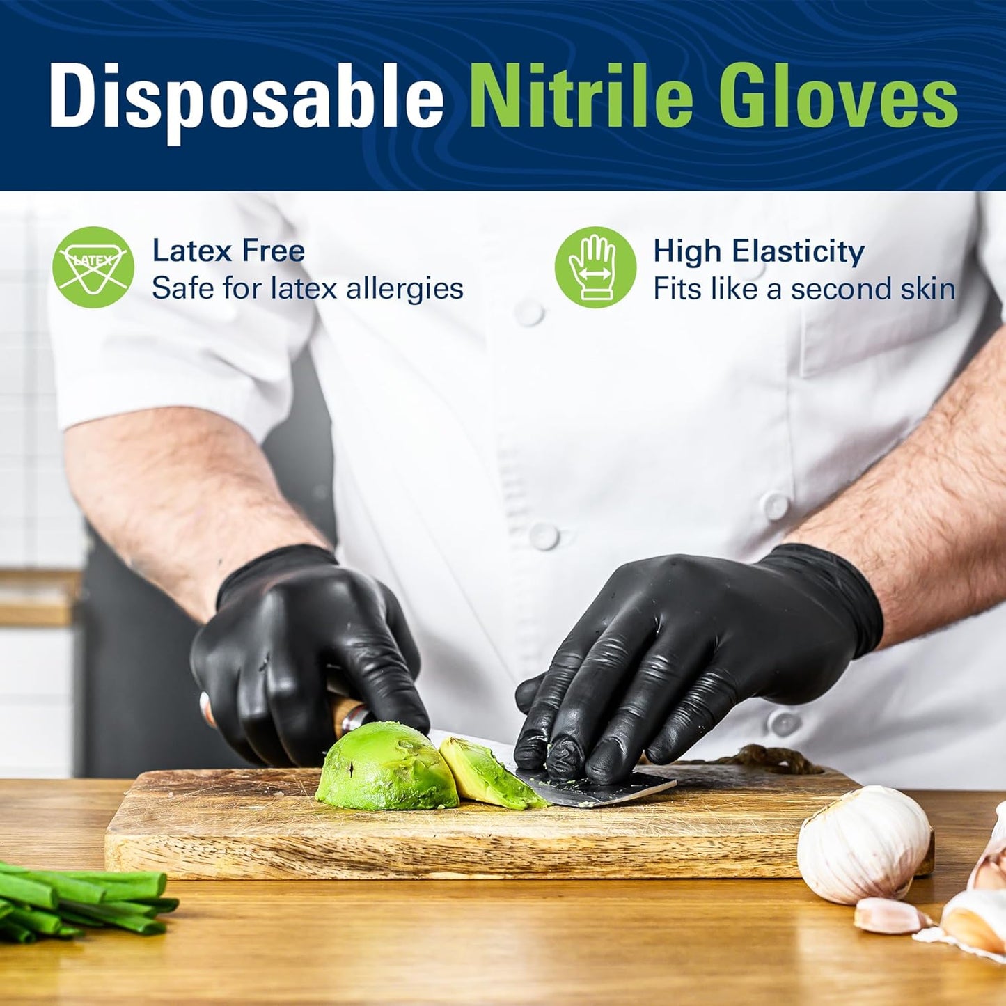 SWIFTLITE Black Nitrile Gloves, Food Safe Disposable Gloves Latex Free, Rubber Gloves Powder Free for Cooking, Kitchen Clean