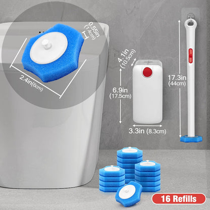 JEHONN Disposable Toilet Brush with 48 Wand Cleaner Refills, Wall Mounted Toilet Bowl Brush Holder Set, Bathroom Cleaning System for Sink Bathtub Wash Basin (Blue)