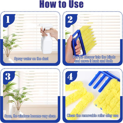 4PC Washable 7 Fingers Blinds Cleaner Tool - Blind Cleaner Duster Tool for Window Shutters Air Vents AC with 4 Cloth Covers