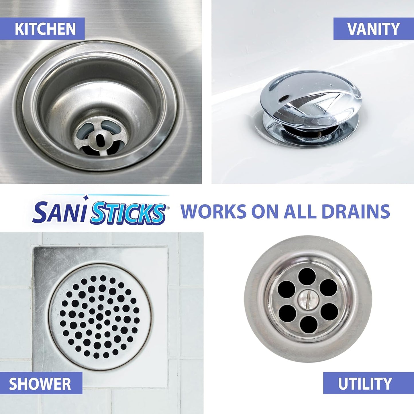 SANI 360° Sani Sticks Drain Cleaner and Deodorizer, 24 Count, Lemon Scent Enzyme Pipe Cleaners, Eliminate Odors, Prevent Clogged Drains, Safe for Sinks, Bathtub Drains, Septic Tanks