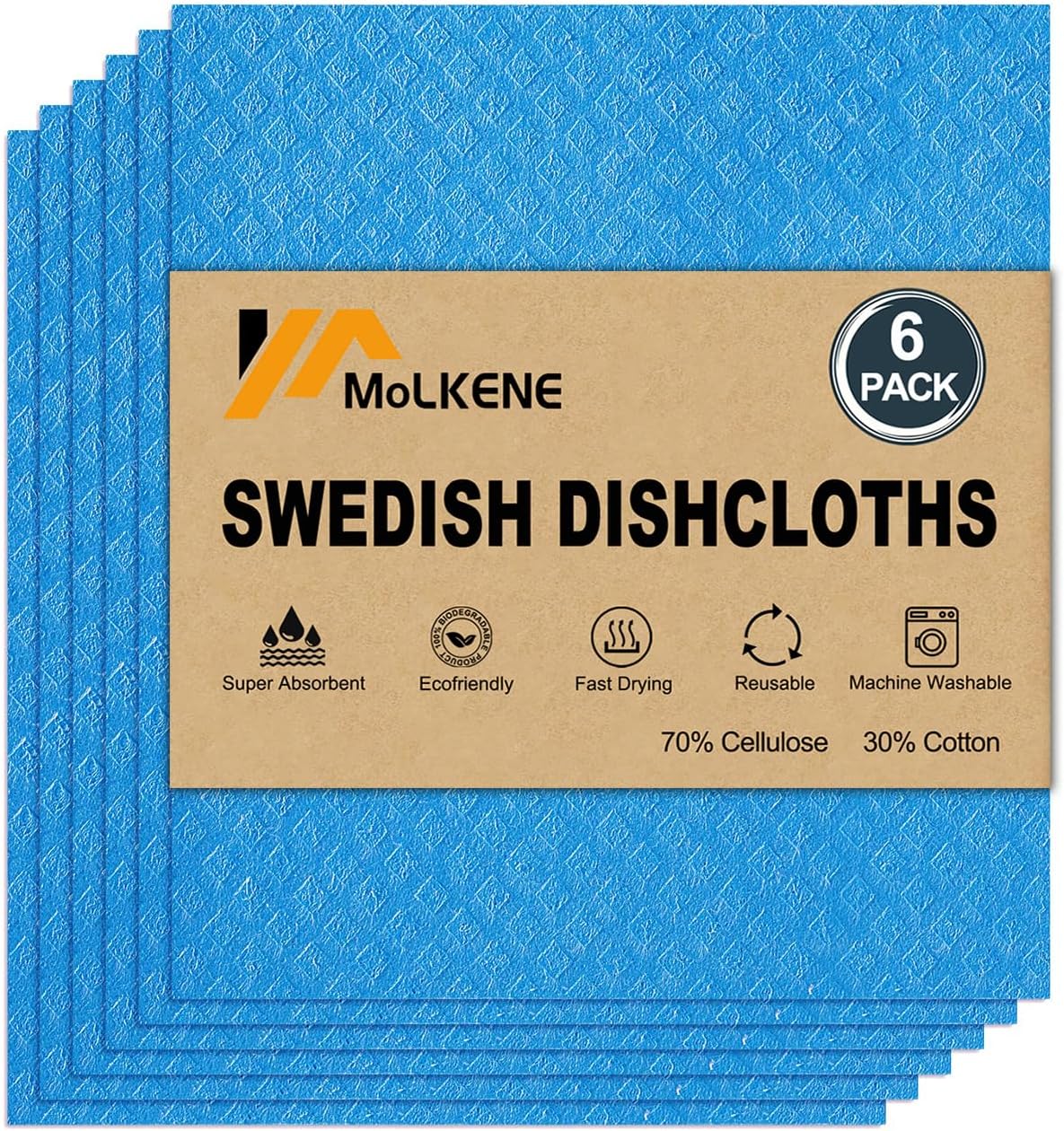MoLKENE Swedish Dish Cloths - 10 Pack Reusable Kitchen Dishcloths - Ultra Absorbent Dish Towels for Washing Dishes - Cellulose Sponge Cloth Cleaning Rag - Assorted