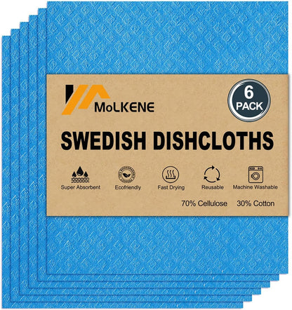 MoLKENE Swedish Dish Cloths - 10 Pack Reusable Kitchen Dishcloths - Ultra Absorbent Dish Towels for Washing Dishes - Cellulose Sponge Cloth Cleaning Rag - Assorted