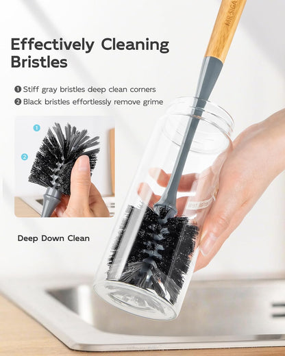 MR.SIGA Water Bottle Brush, Long Handle Bottle Brush for Water Glasses, Baby Bottles, Sports Bottles Cleaning, Black, 2 Pack