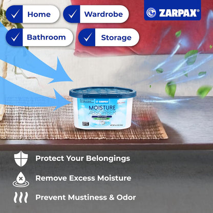 ZARPAX Moisture Absorber Activated Charcoal 10.5 oz/300g | Removes Moisture, Damp, Humidity & Odors | Odor Absorber | Moisture Trap for Bathroom, Closet, Kitchen & Small Spaces | Set of 6