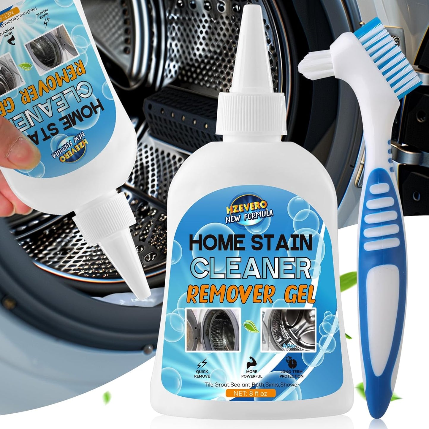 Mold Stain Remover Gel, Washing Machine Cleaner for Front Loader Washer Gasket Rubber Seal Home Stain Removal Gel for Grout, Caulk, Refrigerator, Shower, Bathtub, Bathroom Cleaning Solution (5 Fl Oz)