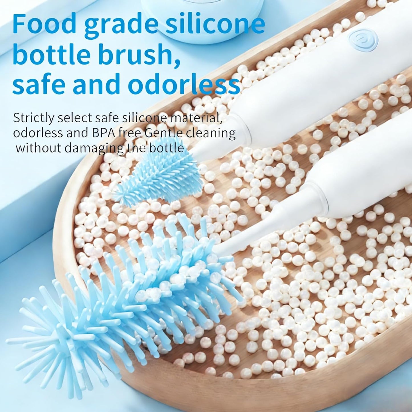 Portable Electric Silicone Bottle Brush Set, 7-in-1 UV Light USB Charging, Nipple/Straw Cleaner, Milk Mixer, Built-in Drying Rack & Storage Case, BPA-Free, IPX7, On-the-Go for New Parents (Mint)