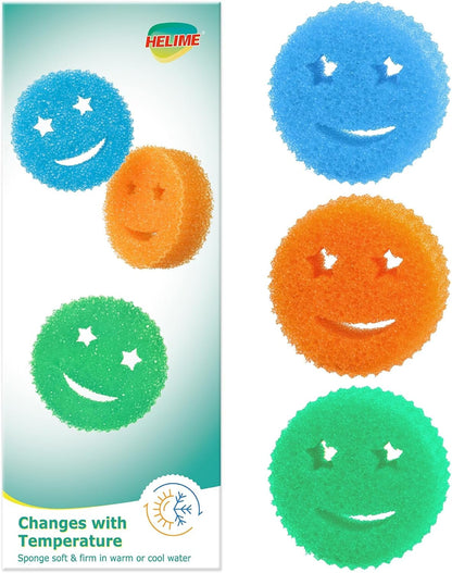 Scrub Sponge Dish Scrubber, Non Scratch Multipurpose Sponges, Temperature Controlled Dual Sided Cleaning Pads, Durable BPA Free and Odor Resistant Polymer Foam, Safe for Kitchen, Bathroom