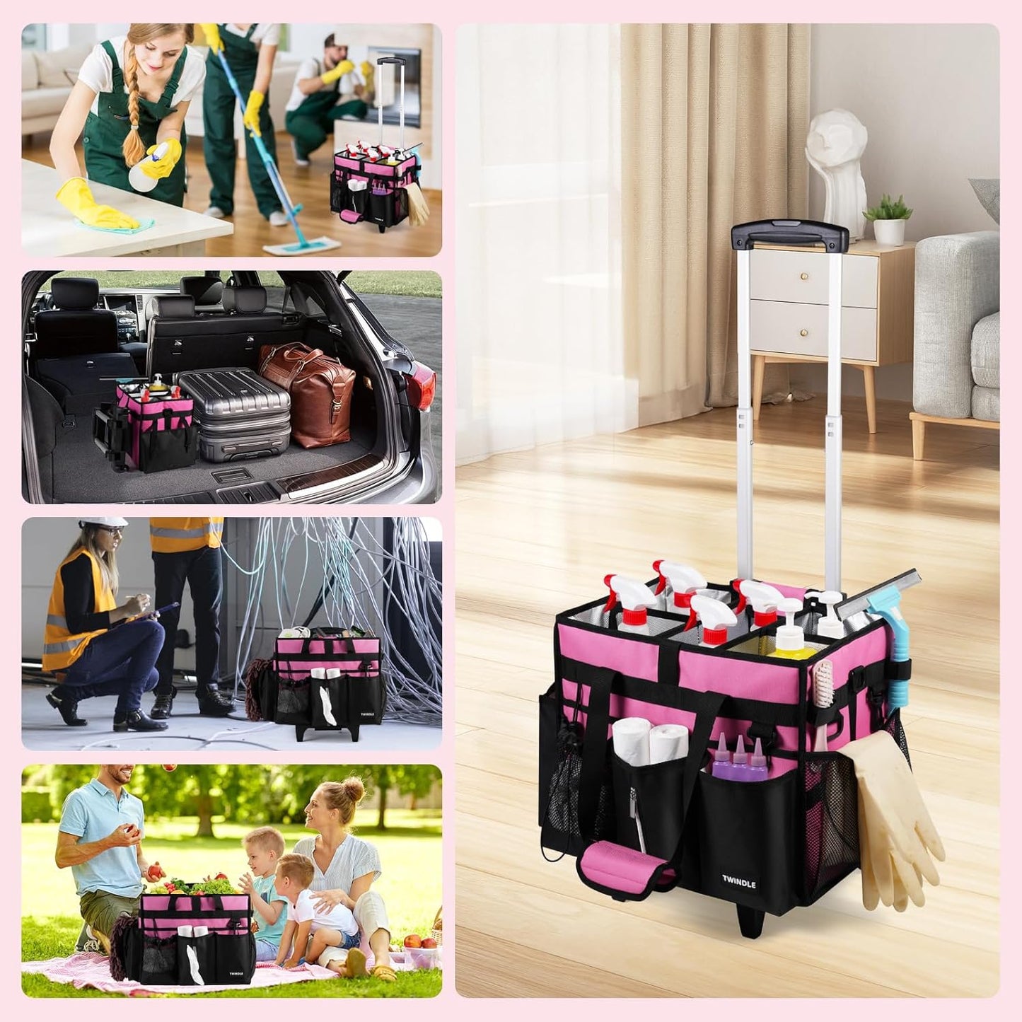 Extra-Large Wearable Cleaning Caddy With Detachable Divider,Cleaning Caddy For Cleaning Supplies Large Cleaning Supply Caddy With Adjustable Shoulder Strap & Waist Belt For Cleaners