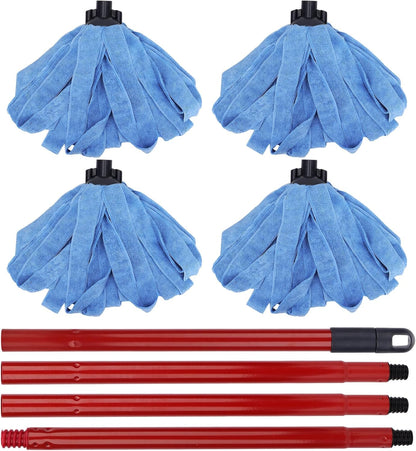 Microfiber Mop Cloth Heads Replacements: One Mop Handle with Three Blue Microfiber Cloth Heads Compatible with All Standard US Threading Pole Handle