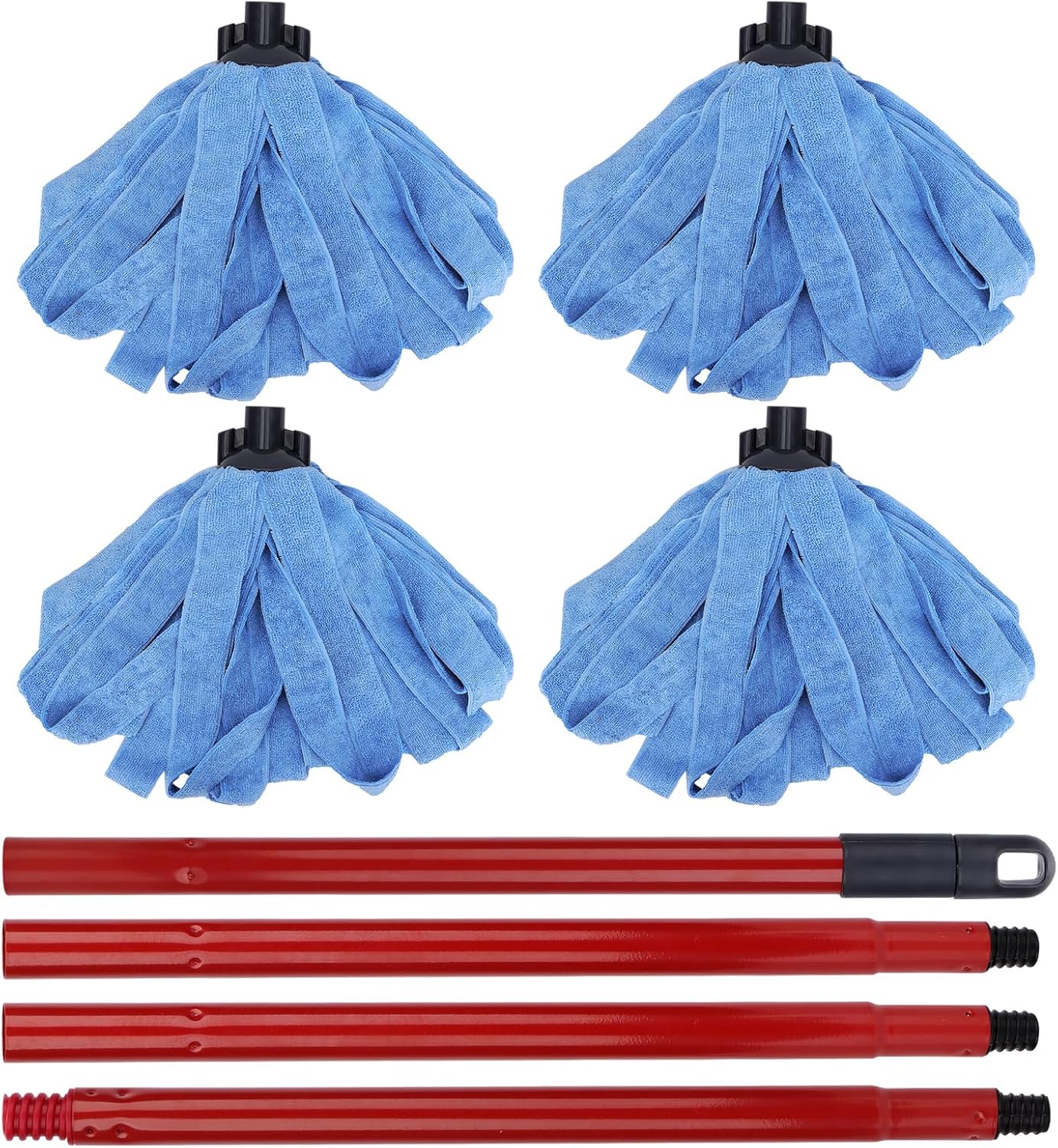 Microfiber Mop Cloth Heads Replacements: One Mop Handle with Three Blue Microfiber Cloth Heads Compatible with All Standard US Threading Pole Handle