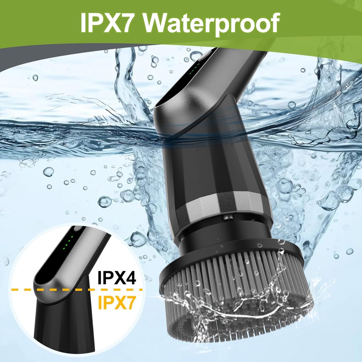 WKY-G3-Electric Spin Scrubber - Upgraded 10-in-1 IPX7 Waterproof Shower Cleaner Brush, Retractable Handle & 2-Speed for Toilet, Bathroom, Bathtub, Tile Floors Black