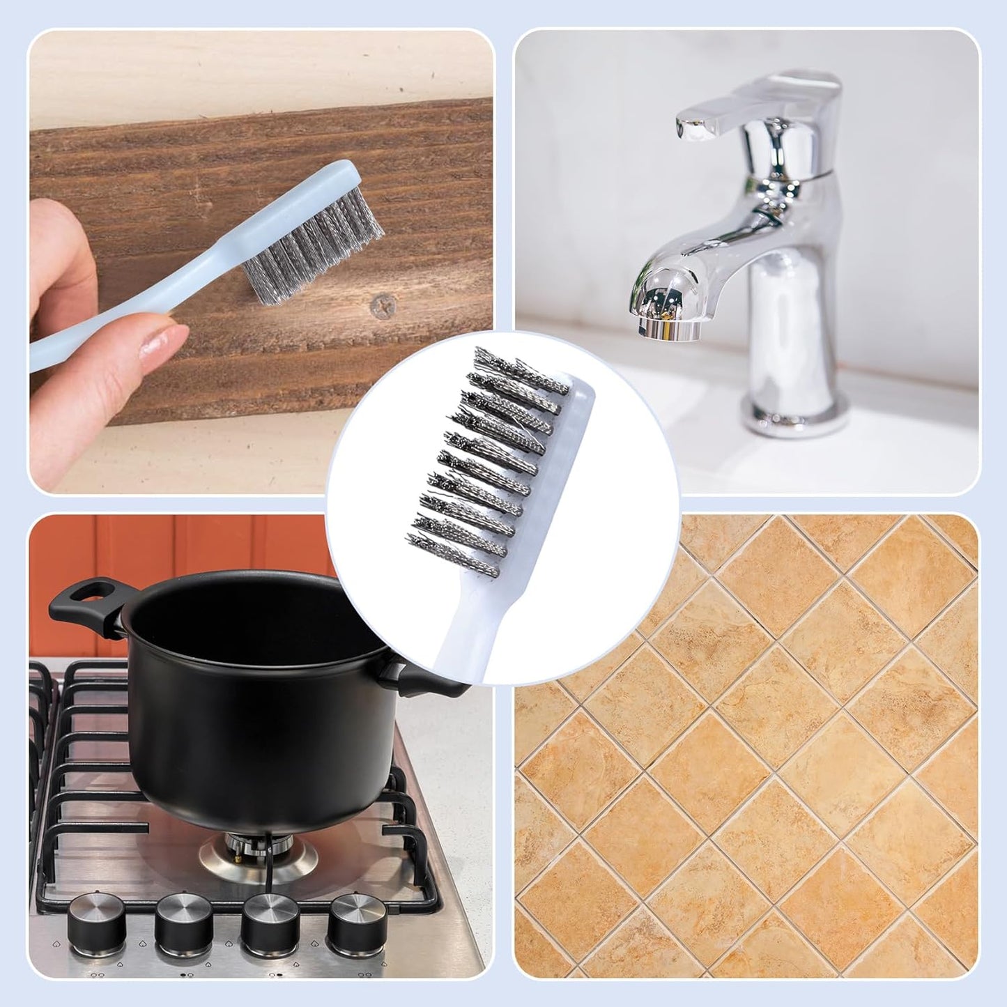 6pcs Mini Stainless Steel Wire Brushes, Small Wire Scratch Brushes with Non-Slip Handle, Bristle Scrubber Rust Removal Tools for Cleaning Kitchen Steel Part Paint Stains Welding- White