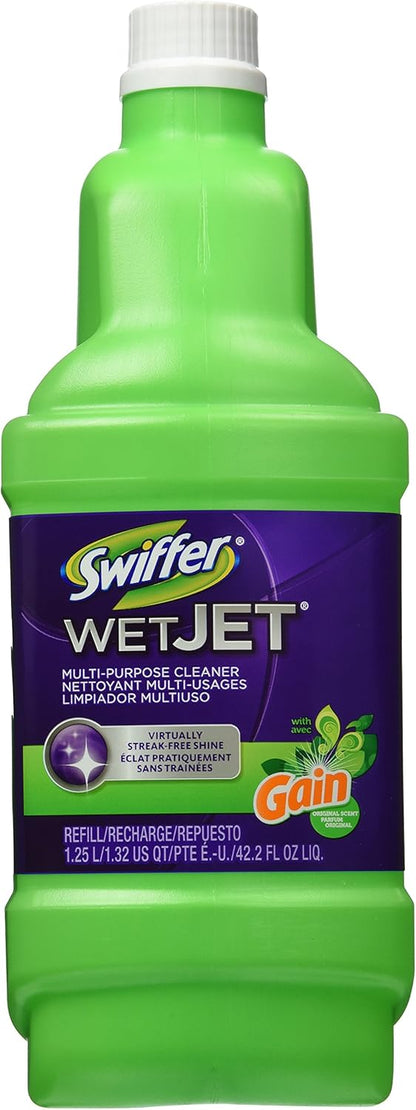 Swiffer WetJet Multi-Purpose and Hardwood Liquid Floor Cleaner Solution Refill, with Gain Scent, 42.2 fl oz each, (Pack of 2)
