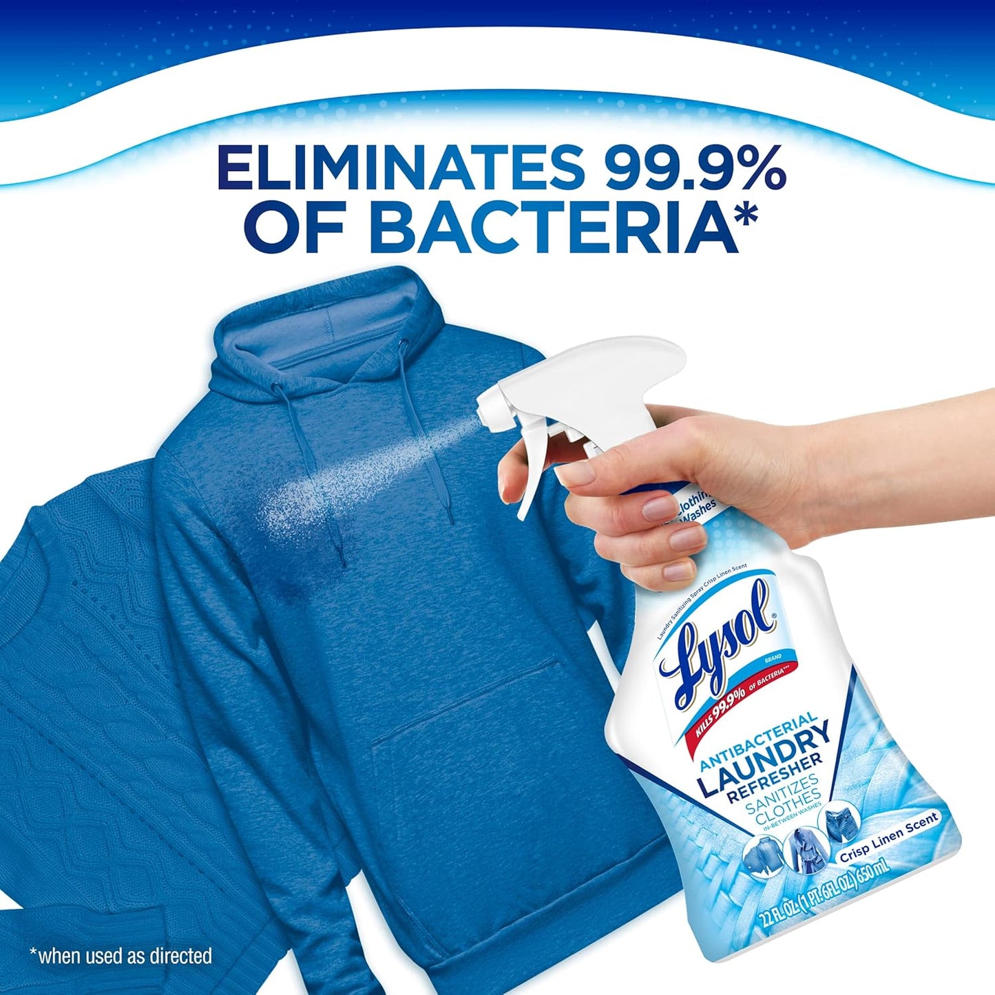 Lysol Antibacterial Laundry Refresher Spray, Fabric Sanitizing and Freshening Spray, For Sanitizing and Deodorizing Clothes, Crisp Linen, 1 Count, 22 oz.