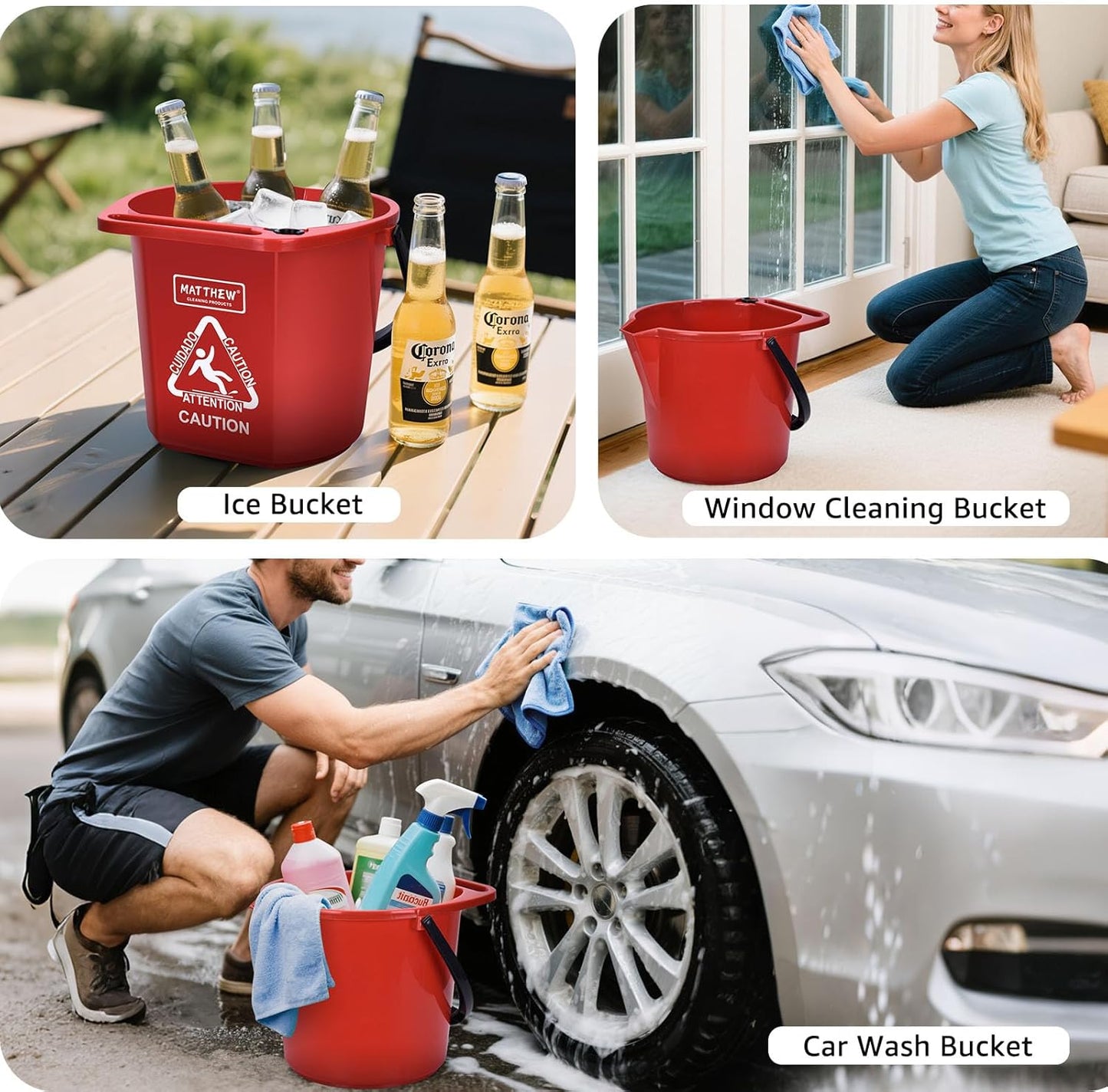 Matthew Cleaning 4.2 Gallon Mop Bucket, Heavy Duty Plastic Cleaning Bucket with Built-in Pour Spout, Mop Holder and Comfort Grip Handle, House and Commercial Cleaning Supplies, 1 Pack Black